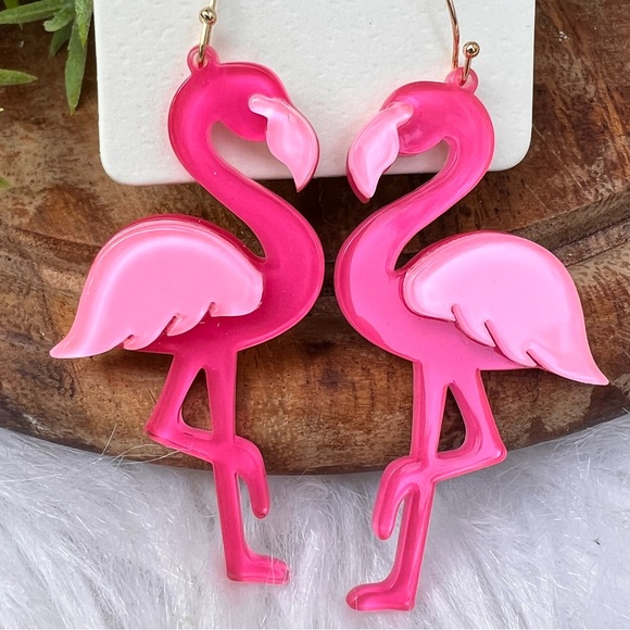 Flamingo Pink Large Statement Earrings New Boutique - Picture 4 of 8